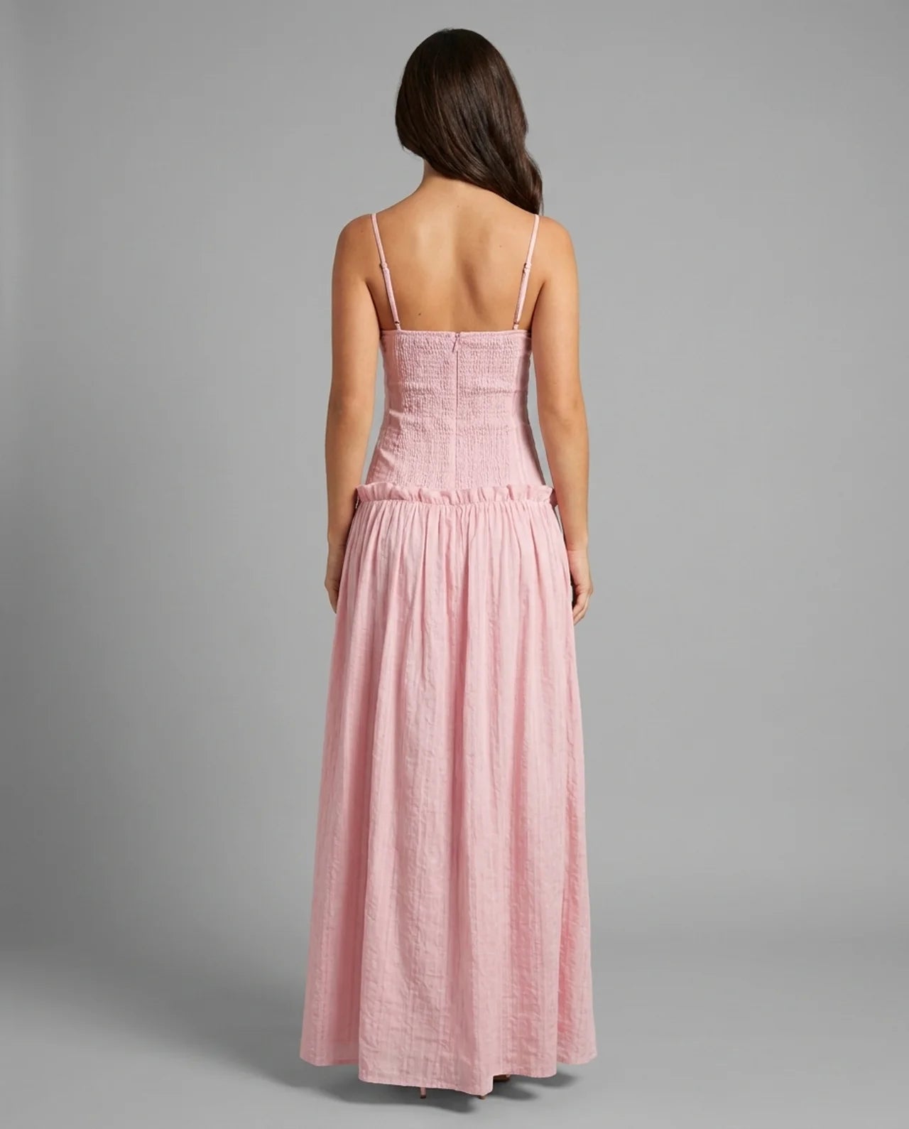Pink Drop Waist Corset Bodice Maxi Dress