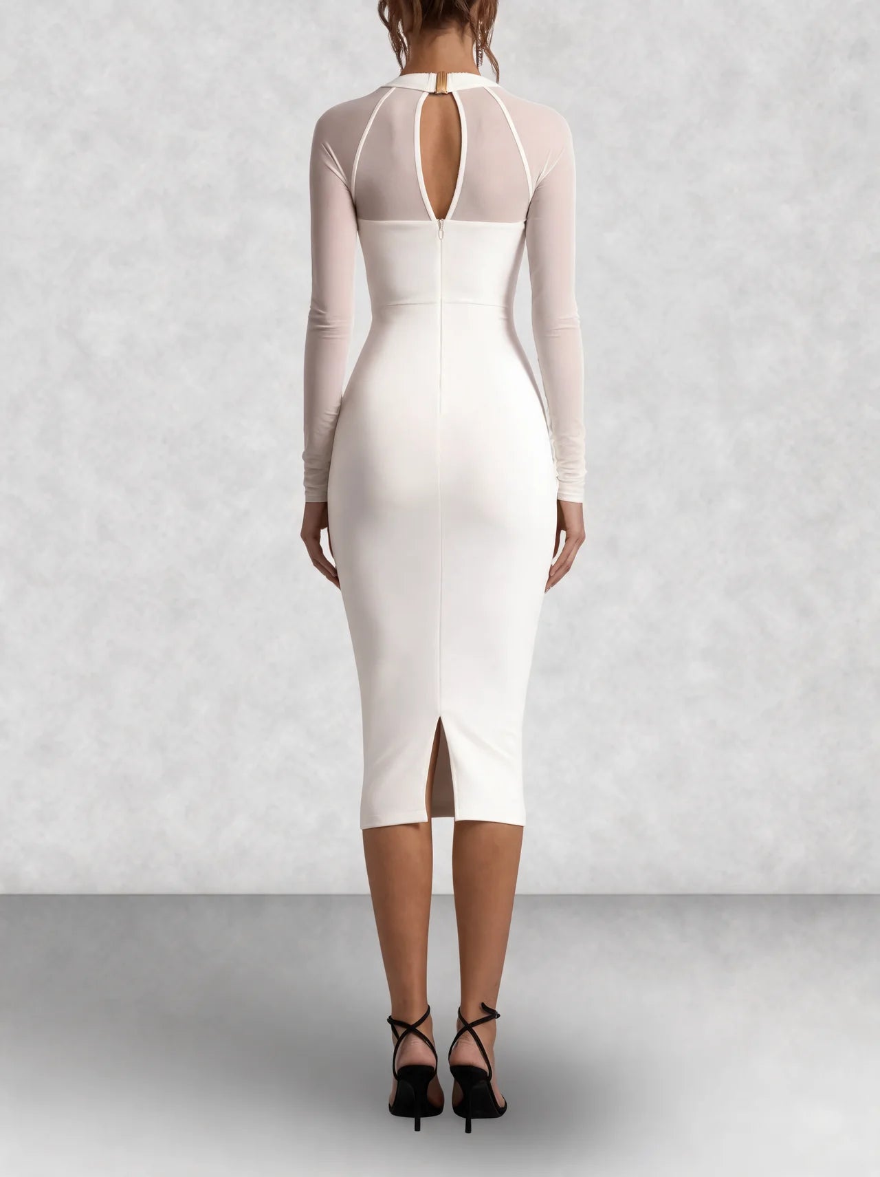 Mesh Sleeve Square Neck Bodycon Midi Dress