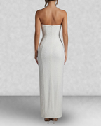 Beaded Strapless Thigh Split Maxi Dress
