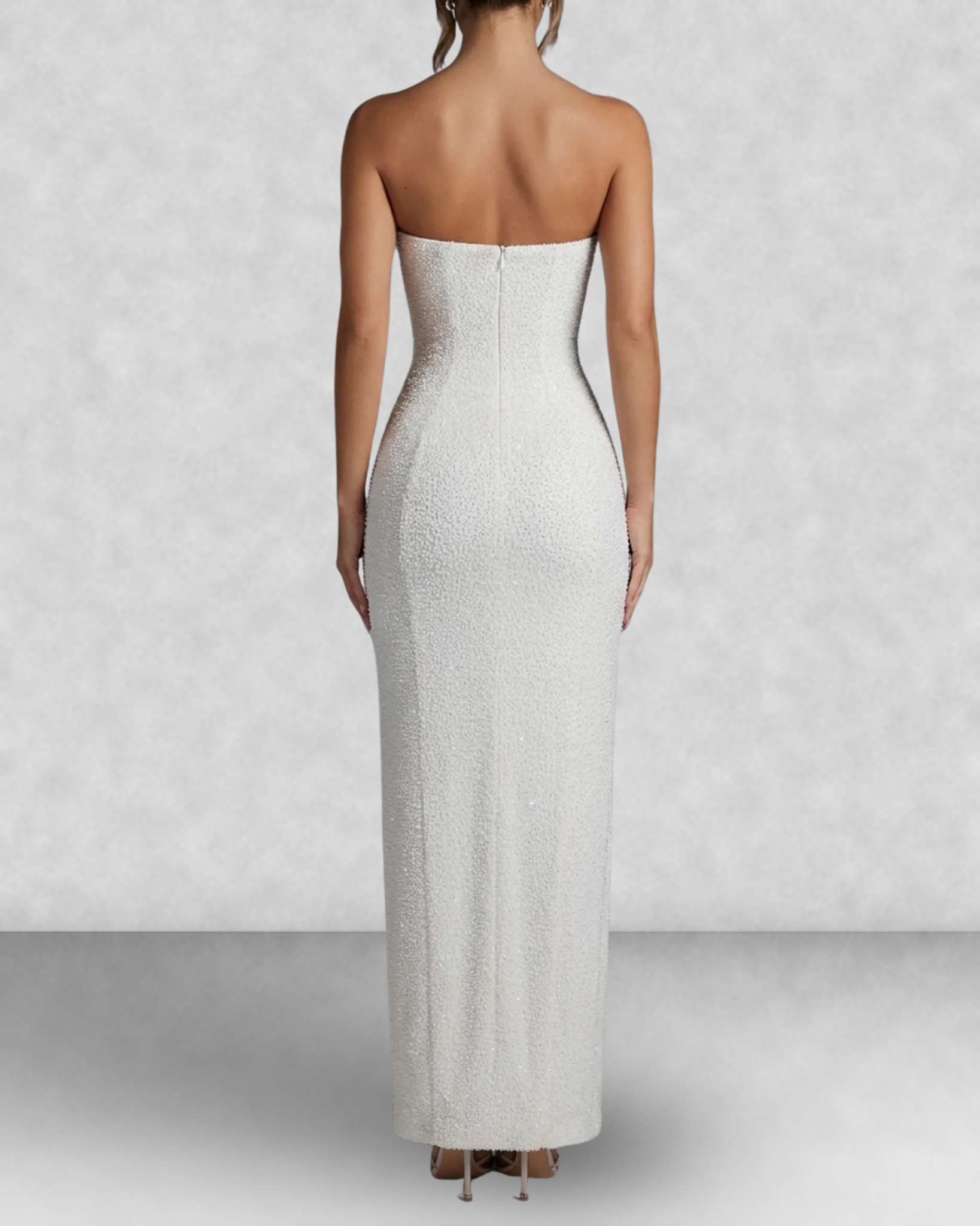 Beaded Strapless Thigh Split Maxi Dress