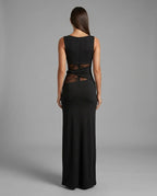 Black Lace Panel High Neck Column Maxi Dress