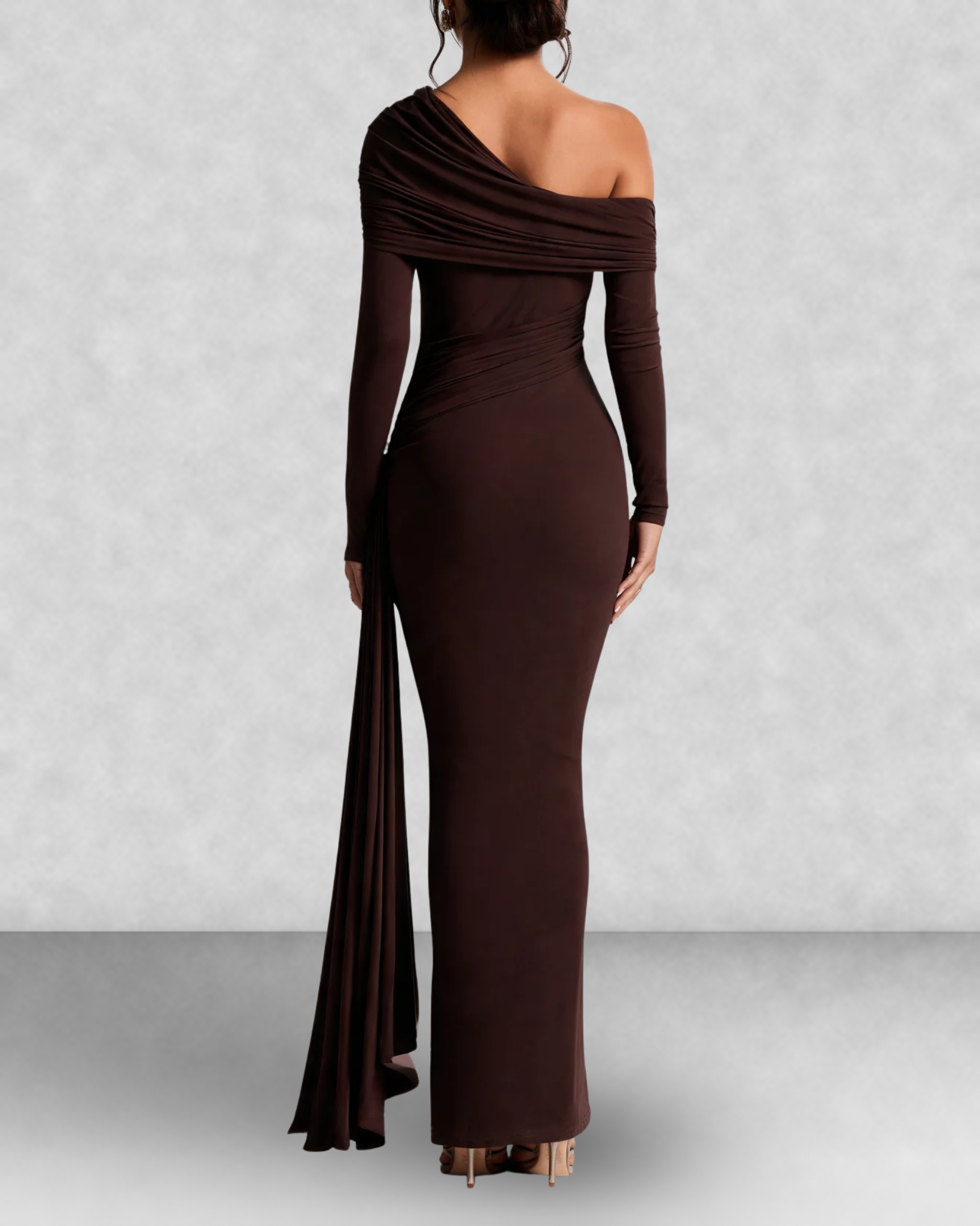Off Shoulder Long Sleeve Draped Maxi Dress