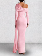 Off Shoulder Long Sleeve Draped Maxi Dress