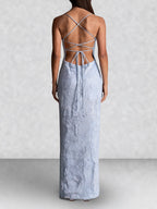 Floral Cowl Neck Lace Up Back Maxi Dress
