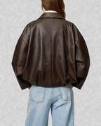 Belted Faux Leather Bomber Jacket