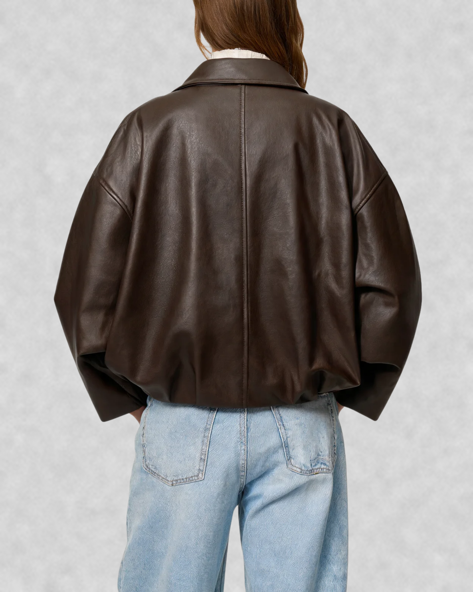 Belted Faux Leather Bomber Jacket
