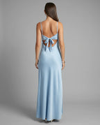 Pale Blue Satin Slip Tie Front Maxi Dress
