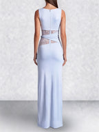 Lace Panel High Neck Column Maxi Dress
