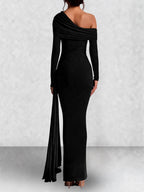 Off Shoulder Long Sleeve Draped Maxi Dress