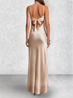 Satin Slip Tie Front Maxi Dress