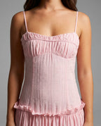 Pink Drop Waist Corset Bodice Maxi Dress