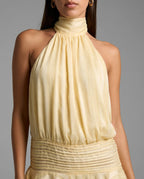 Butter Yellow Halter Neck Drop Waist Mini Dress