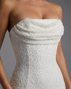 Ivory Beaded Strapless Thigh Split Maxi Dress