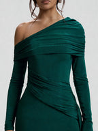 Off Shoulder Long Sleeve Draped Maxi Dress