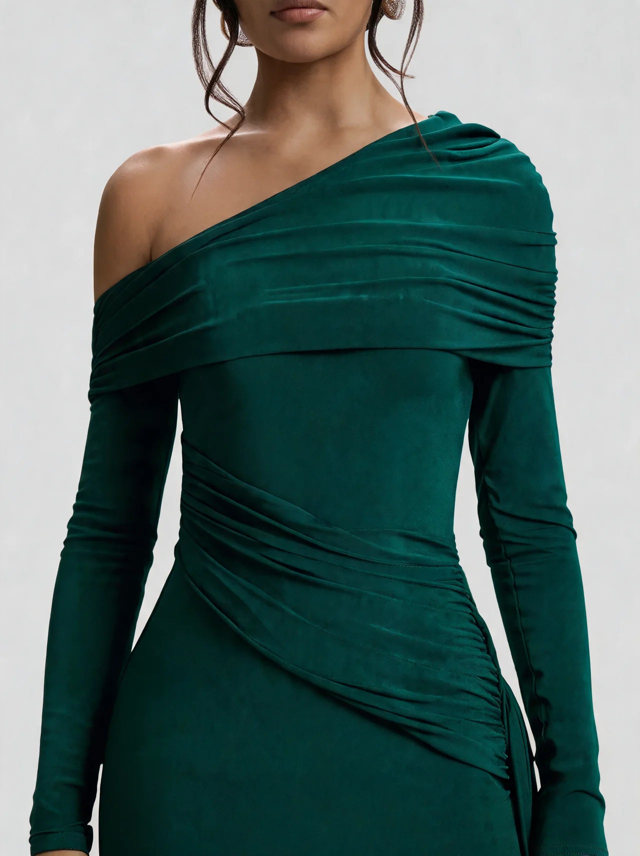 Off Shoulder Long Sleeve Draped Maxi Dress
