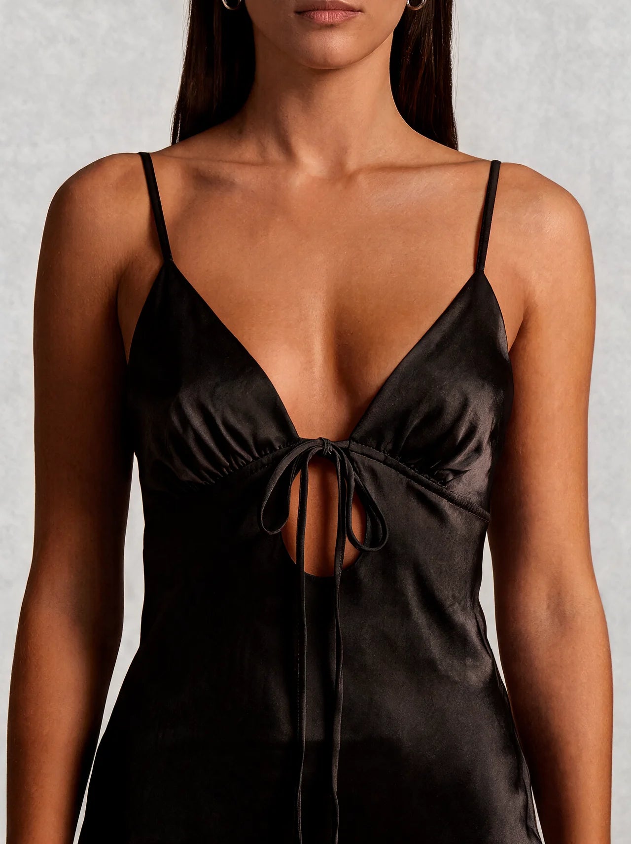 Satin Slip Tie Front Maxi Dress