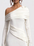Off Shoulder Long Sleeve Draped Maxi Dress