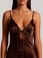 Satin Slip Tie Front Maxi Dress