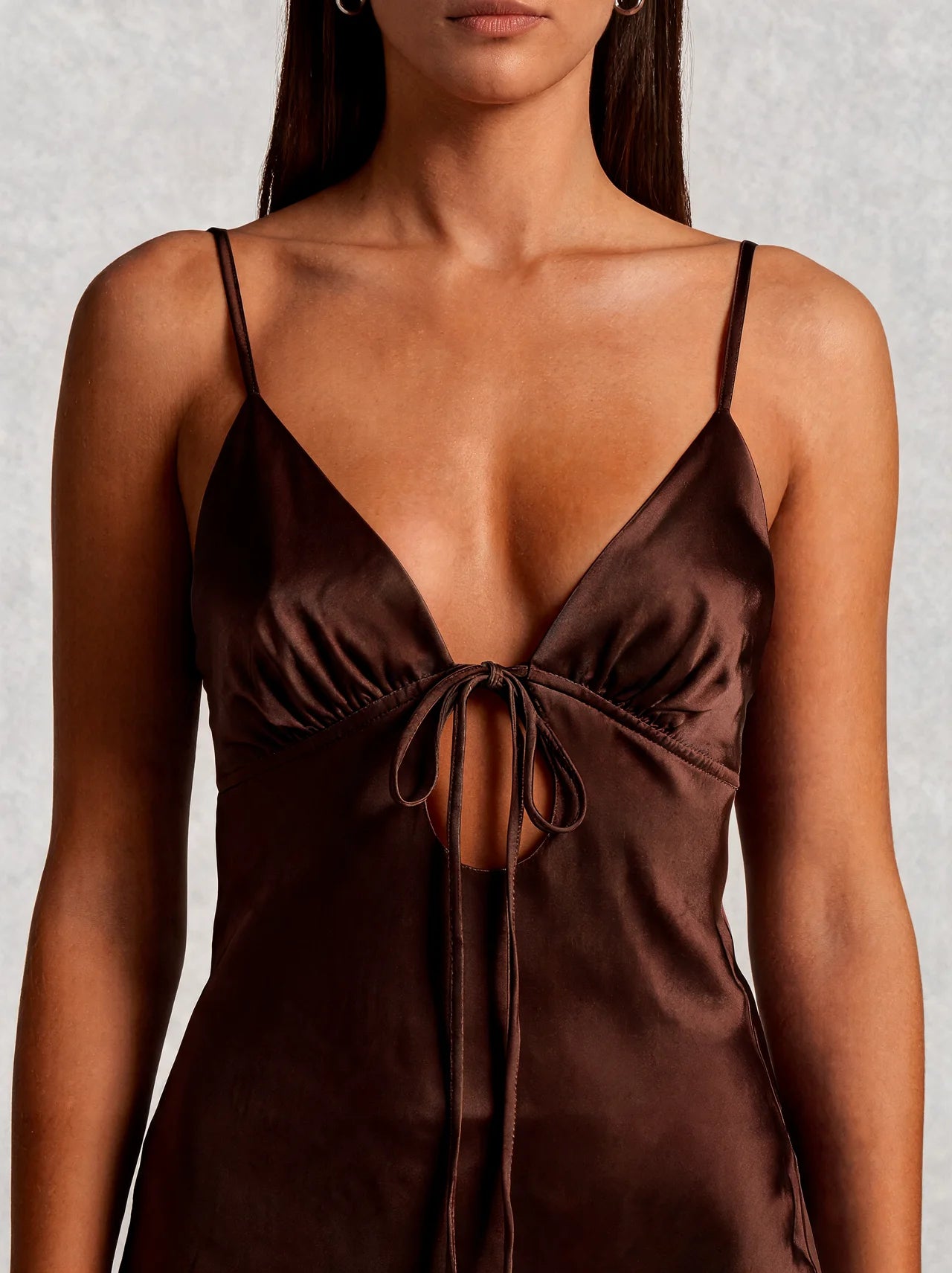 Satin Slip Tie Front Maxi Dress
