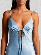 Satin Slip Tie Front Maxi Dress