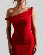 Off Shoulder Fishtail Column Maxi Dress
