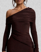Off Shoulder Long Sleeve Draped Maxi Dress