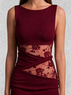 Lace Panel High Neck Column Maxi Dress
