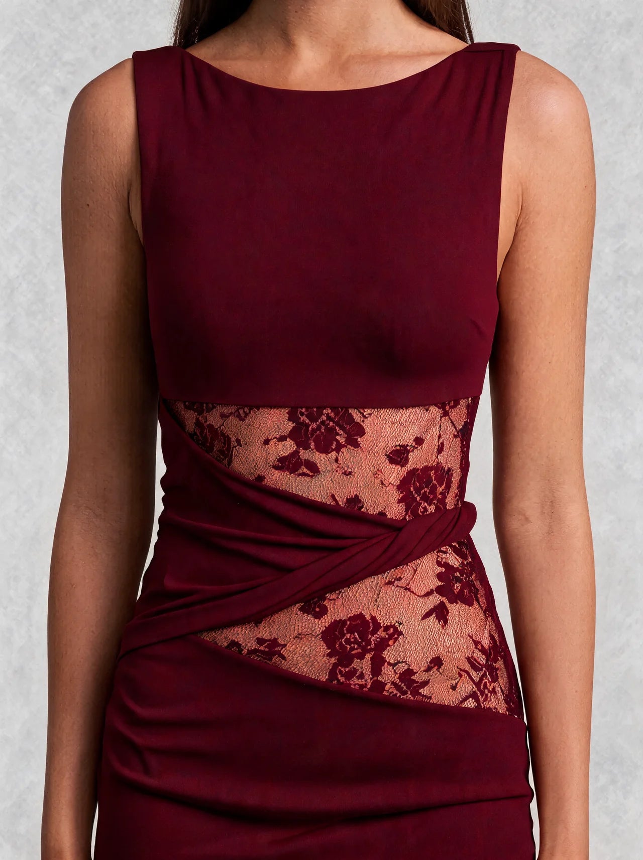 Lace Panel High Neck Column Maxi Dress