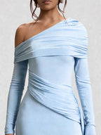 Off Shoulder Long Sleeve Draped Maxi Dress