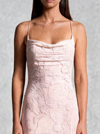 Floral Cowl Neck Lace Up Back Maxi Dress