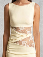 Lace Panel High Neck Column Maxi Dress