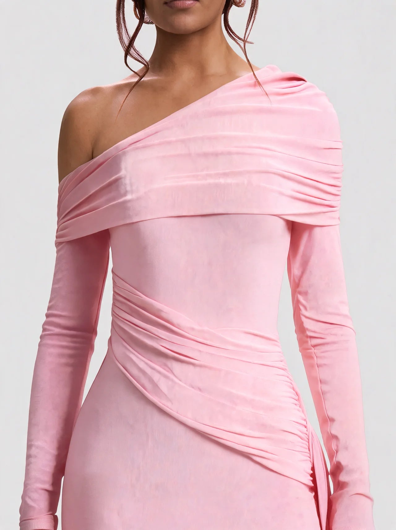 Off Shoulder Long Sleeve Draped Maxi Dress