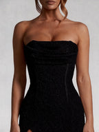 Beaded Strapless Thigh Split Maxi Dress