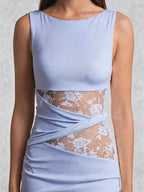 Lace Panel High Neck Column Maxi Dress