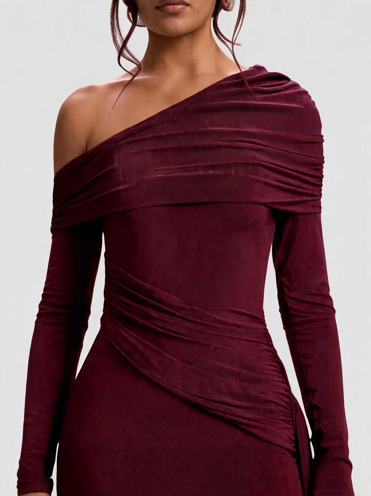 Off Shoulder Long Sleeve Draped Maxi Dress