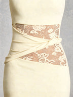Lace Panel High Neck Column Maxi Dress