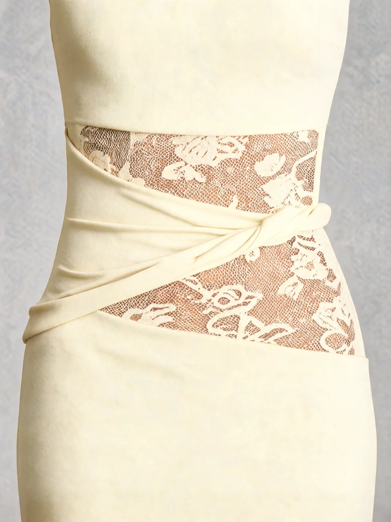 Lace Panel High Neck Column Maxi Dress