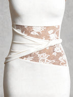 Lace Panel High Neck Column Maxi Dress