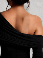 Off Shoulder Long Sleeve Draped Maxi Dress