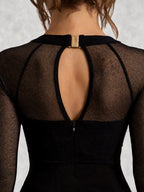 Mesh Sleeve Square Neck Bodycon Midi Dress