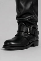 Slouchy Buckle Wrap Mid-Calf Boots