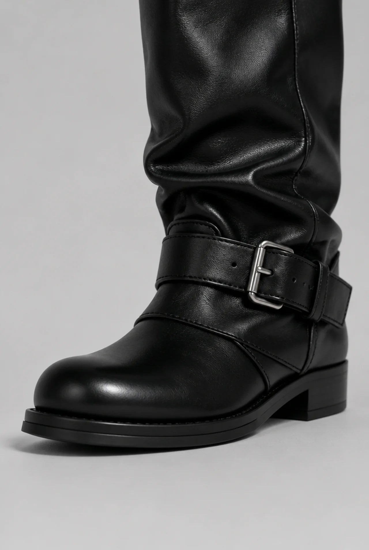 Slouchy Buckle Wrap Mid-Calf Boots