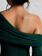 Off Shoulder Long Sleeve Draped Maxi Dress