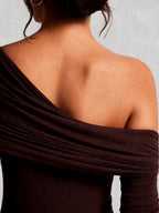 Off Shoulder Long Sleeve Draped Maxi Dress