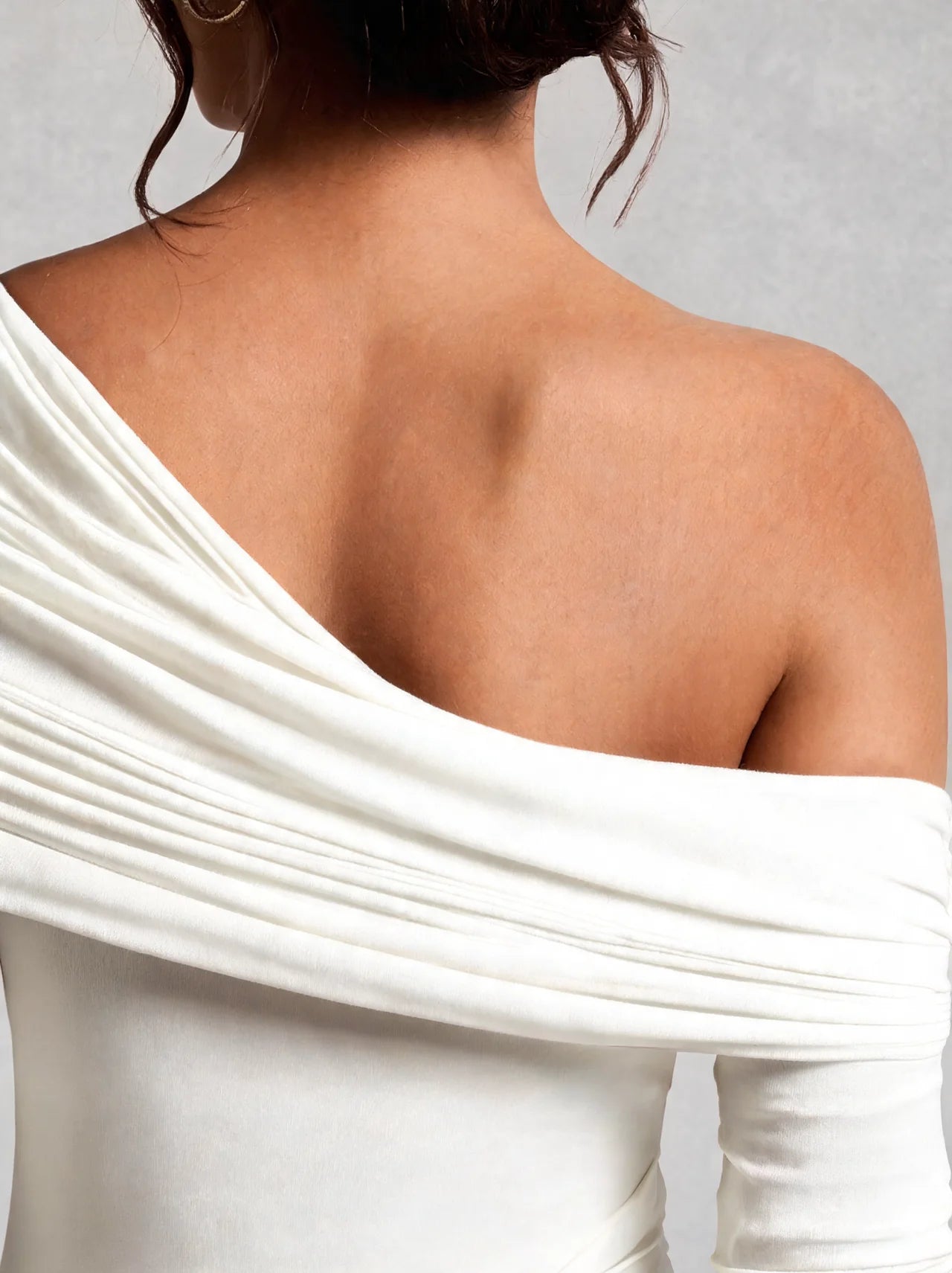Off Shoulder Long Sleeve Draped Maxi Dress