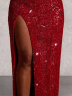 Beaded Strapless Thigh Split Maxi Dress