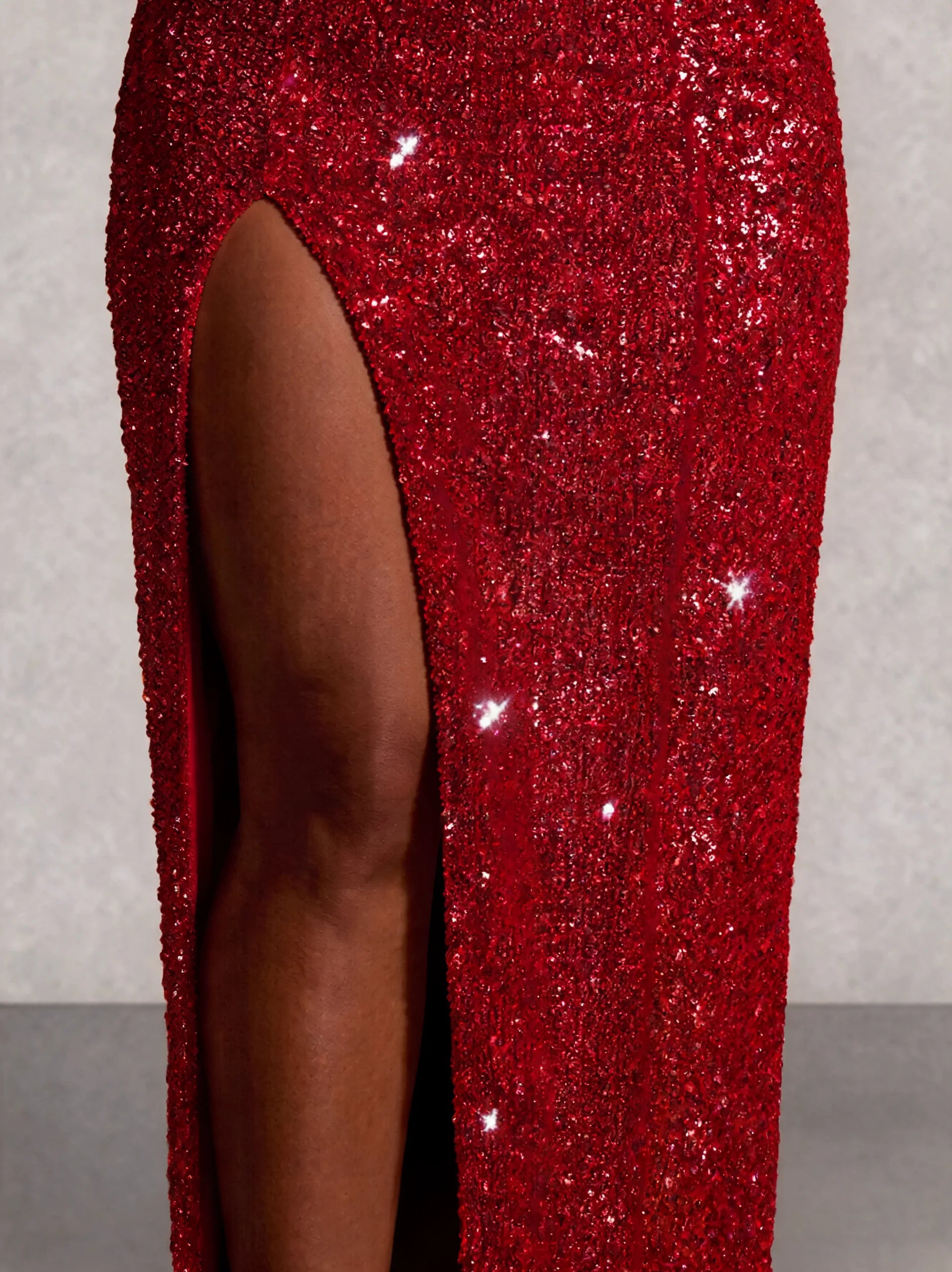 Beaded Strapless Thigh Split Maxi Dress
