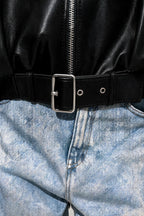 Belted Faux Leather Bomber Jacket