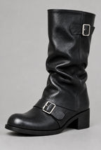 Slouchy Double Buckle Biker Boots
