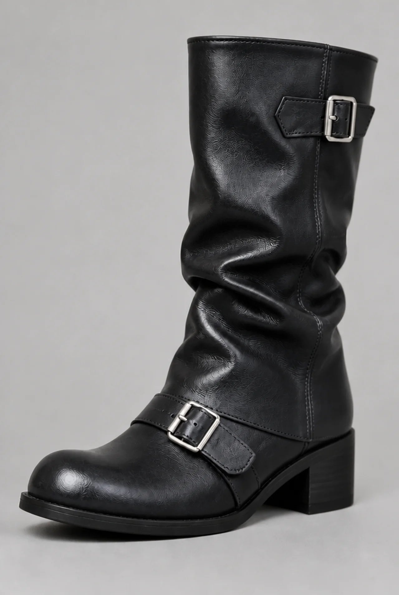 Slouchy Double Buckle Biker Boots